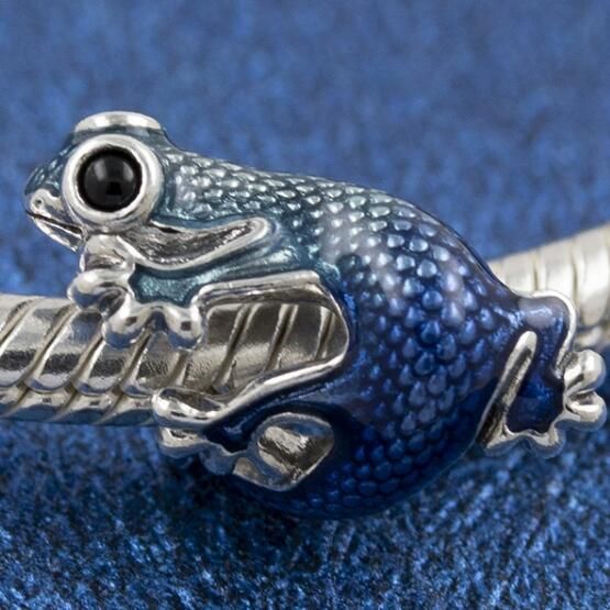Clear Stamped Metallic Blue Gecko Charm