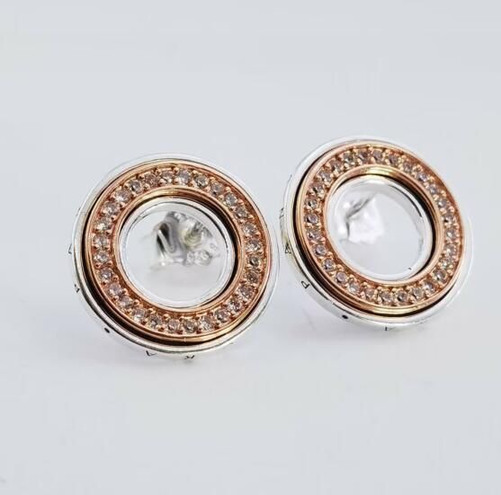 Neat Stamped Signature Two tone Logo & Pave Stud Earrings