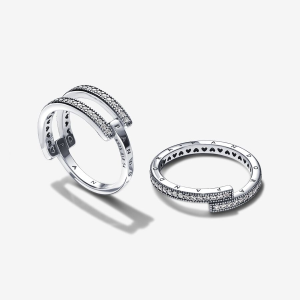 Neat Stamped Signature Logo & Pave Double Band Ring Sets