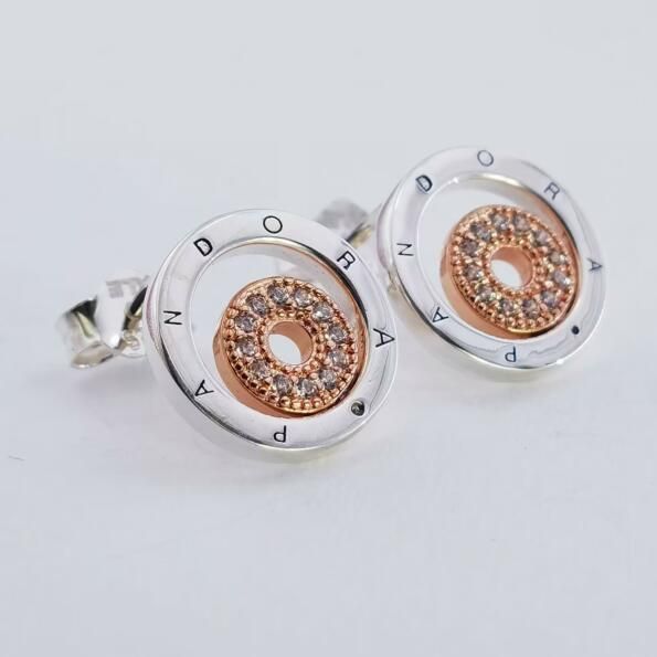 Signature Two-tone Logo Circles Pave Stud Earrings 