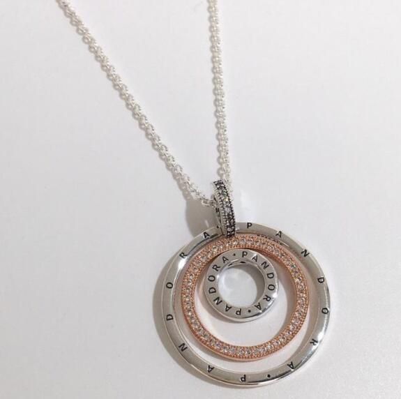 Signature Two-tone Logo Circles Pave Stud Necklaces