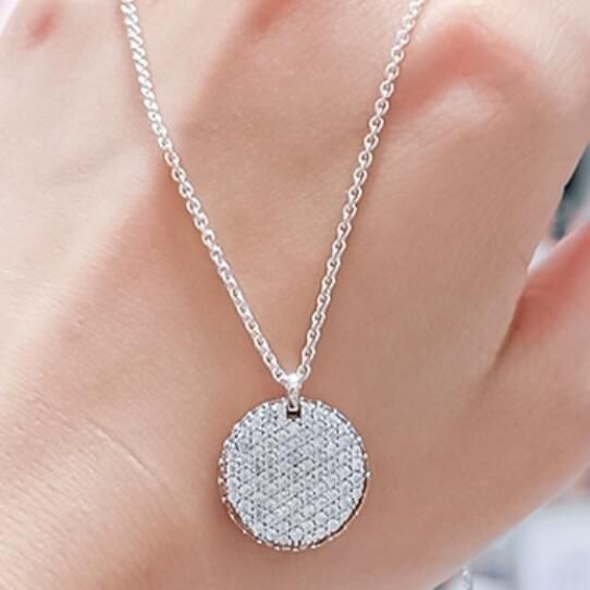 Timeless Pave Round Sparkling Pendant Necklace