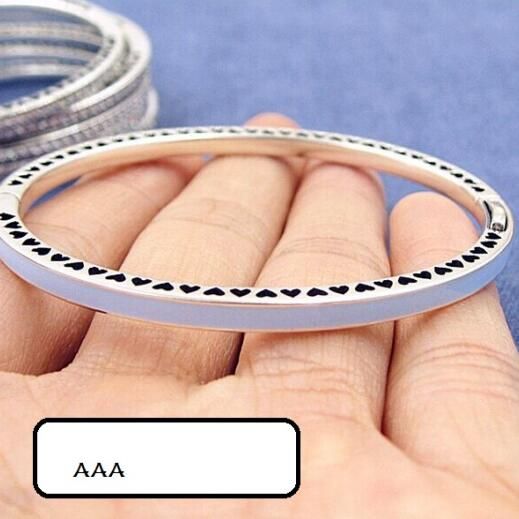 AAA GRADE S925 ALE Light Blue Enamel&Pave Sterling Silver Bangles