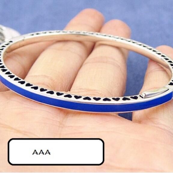AAA GRADE S925 ALE Dark Blue Enamel&Pave Sterling Silver Bangles