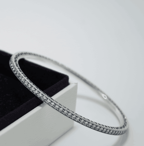 AAA GRADE S925 ALE 5A-Pave-CZ&Heart Sterling Silver Bangles