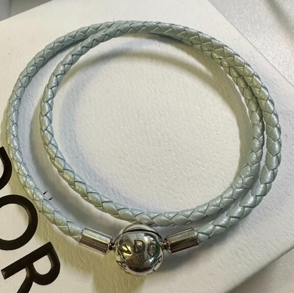 Original Leather Metal Color Light Blue Double Bracelets