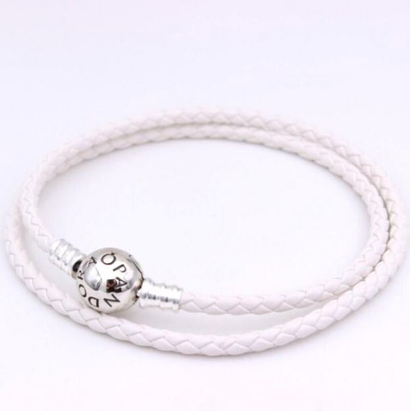 White Double Leather Bracelets