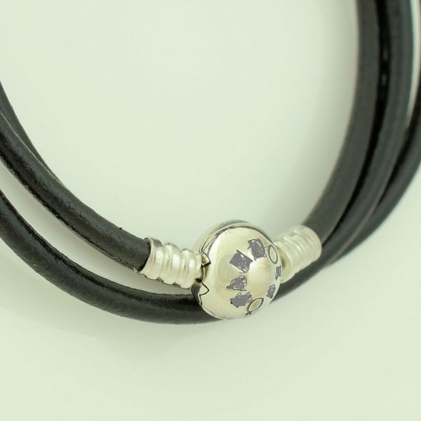 Import-Black Smooth Triple Leather Bracelet
