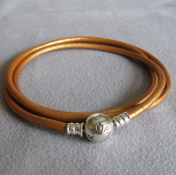 Import-Yellow Gold  Triple Leather Bracelet