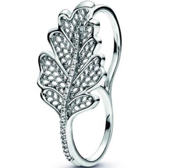 AAA GRADE S925 ALE Sterling Silver Oak Leaf Double Rings