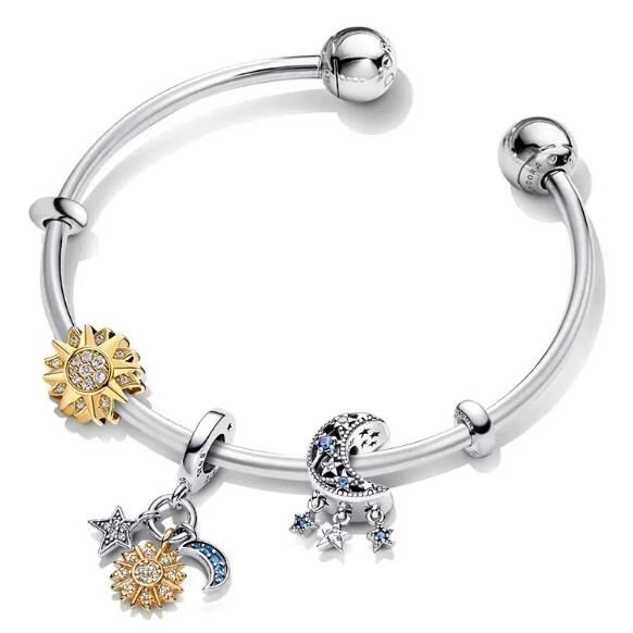 Set AAA GRADE S925 ALE Sterling Silver Bracelets With 3 Charms