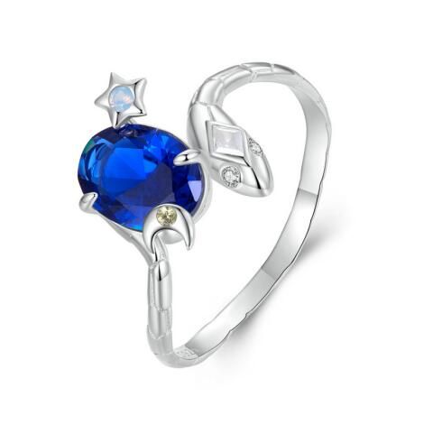 925 Sterling Silver 2024 New Star and Moon Serpent Ring