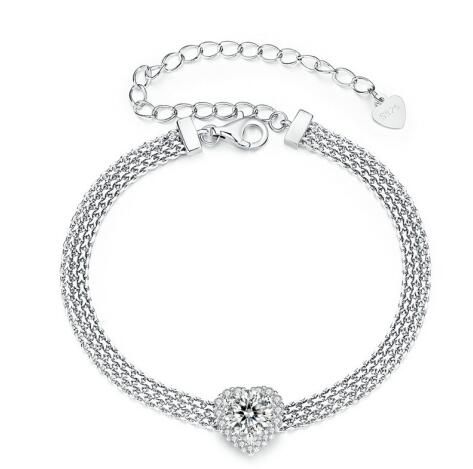 925 Sterling Silver 2024 New Heart Moissanite Woven Bracelet 21CM