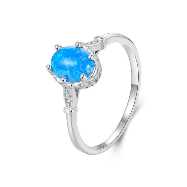 925 Sterling Silver 2024 New Crown Blue Opal Ring
