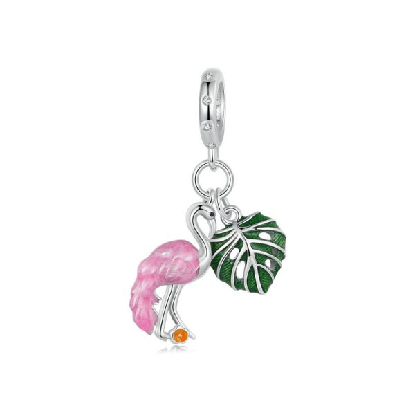 925 Sterling Silver 2024 New Flamingo Monstera Leaf Pendant