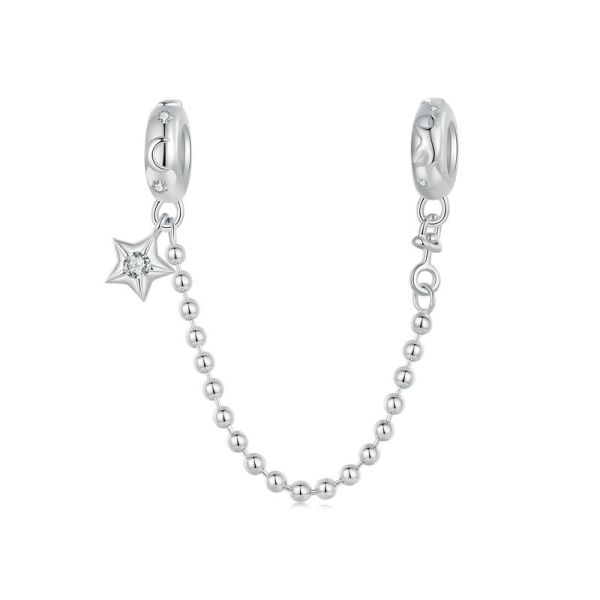 925 Sterling Silver 2024 New Star and Moon Beads Safety Chain