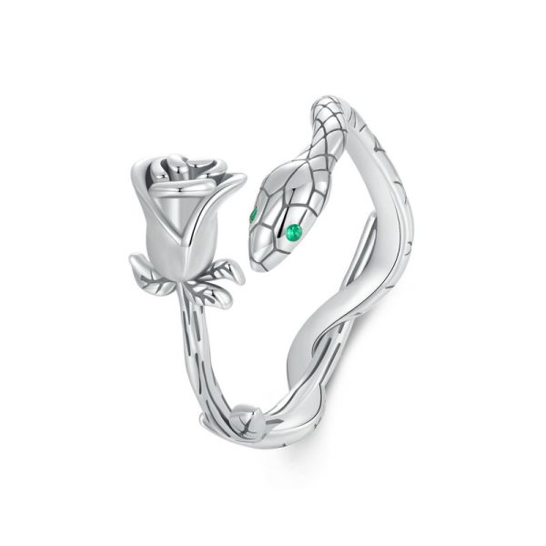 925 Sterling Silver 2024 New Rose Snake Open Ring
