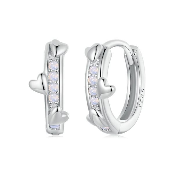 925 Sterling Silver 2024 New Pink Heart Hoop Earrings