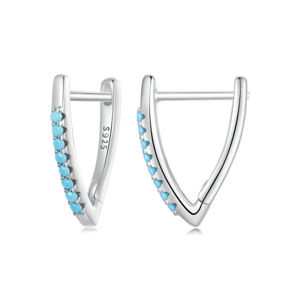 925 Sterling Silver 2024 New V Shape Turquoise Ear Buckles