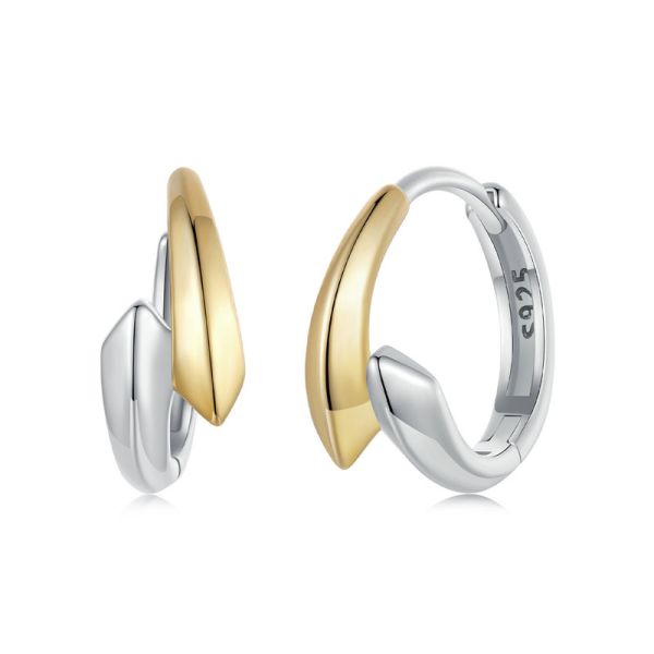 925 Sterling Silver 2024 New Two-tone Hoop Earrings