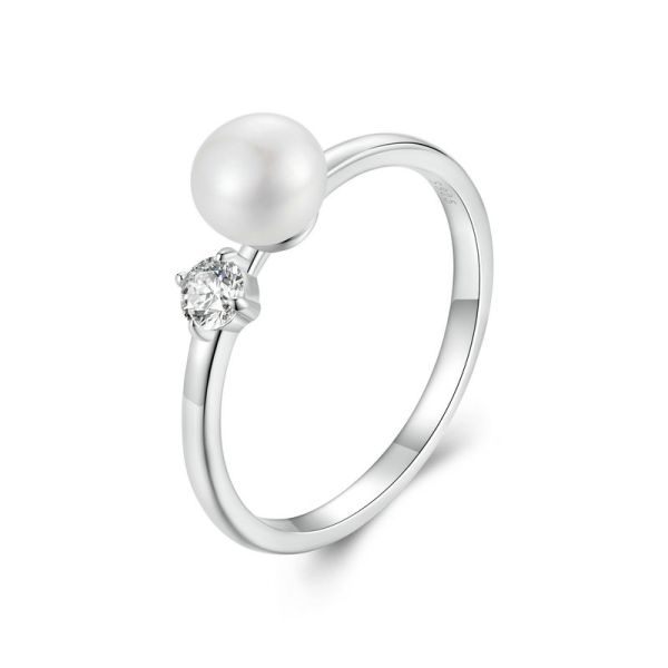 925 Sterling Silver 2024 New Natural Pearls Moissanite ring