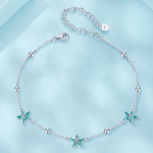 925 Sterling Silver Chamilia Blue-greem Starfish Anklet Jewelry